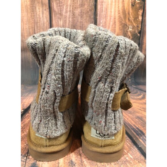 UGG Cambridge Knit Chestnut Suede Belted Boots Sheepskin Womens 9 (v4m) - Picture 9 of 11